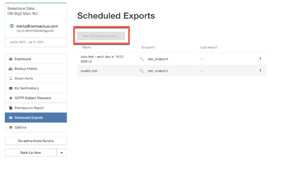 Scheduled Export of Data