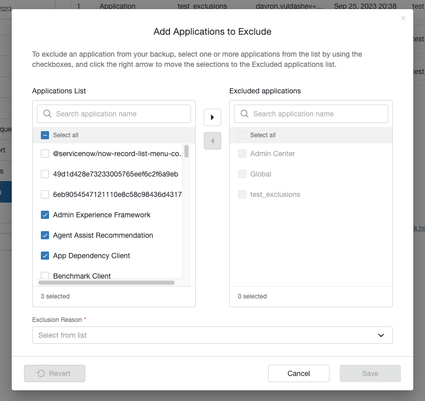 Application Exclusions for ServiceNow