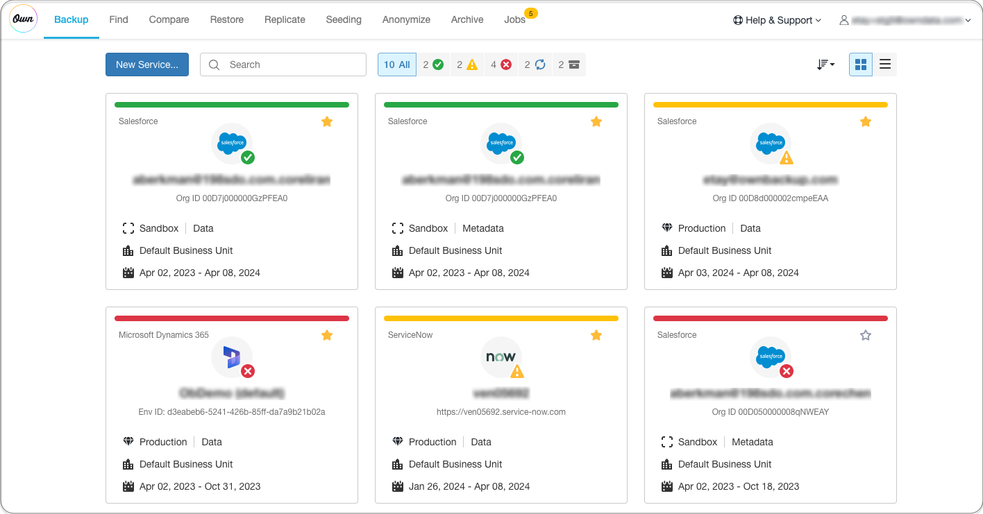 Getting Started with the Services Screen