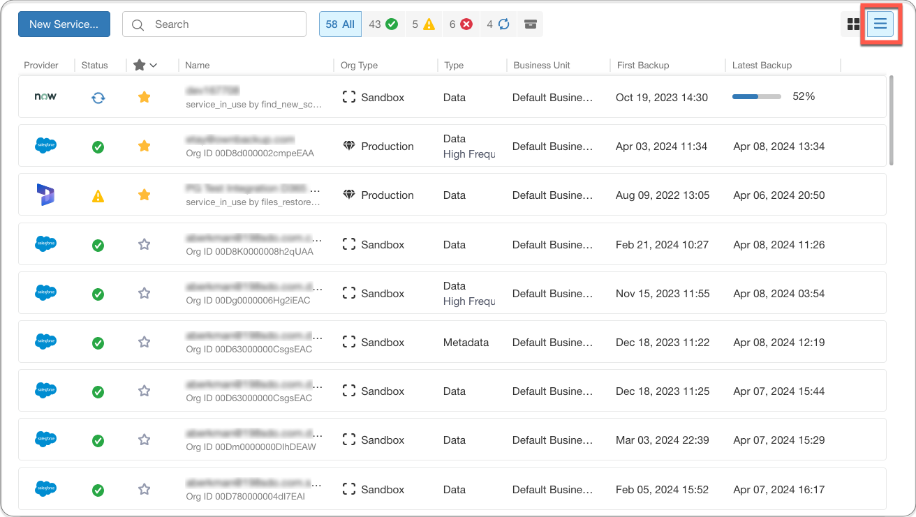 Getting Started with the Services Screen