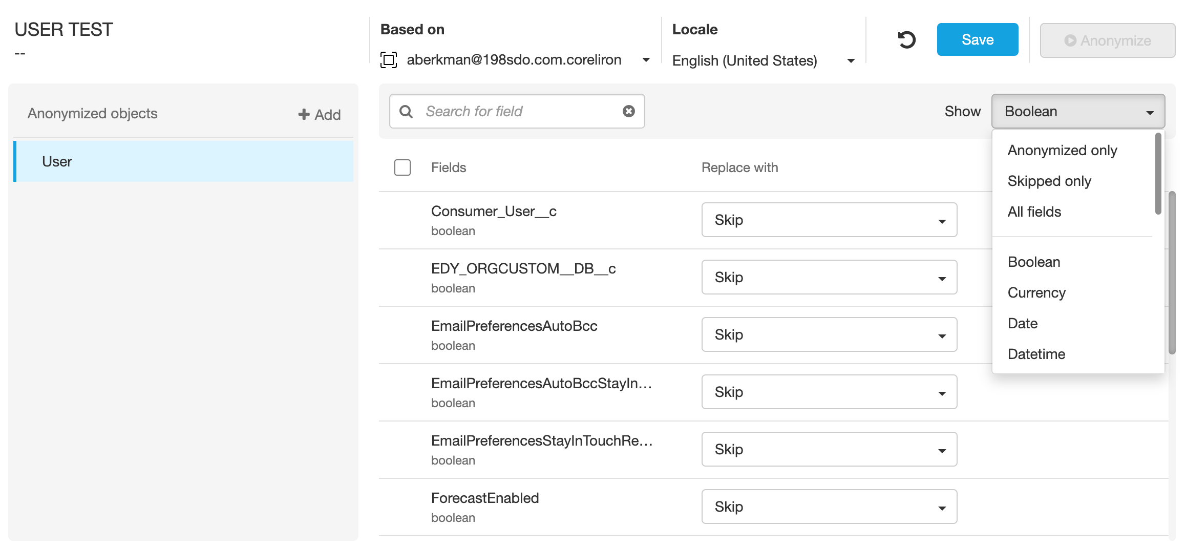 Working with Anonymization Templates for Salesforce